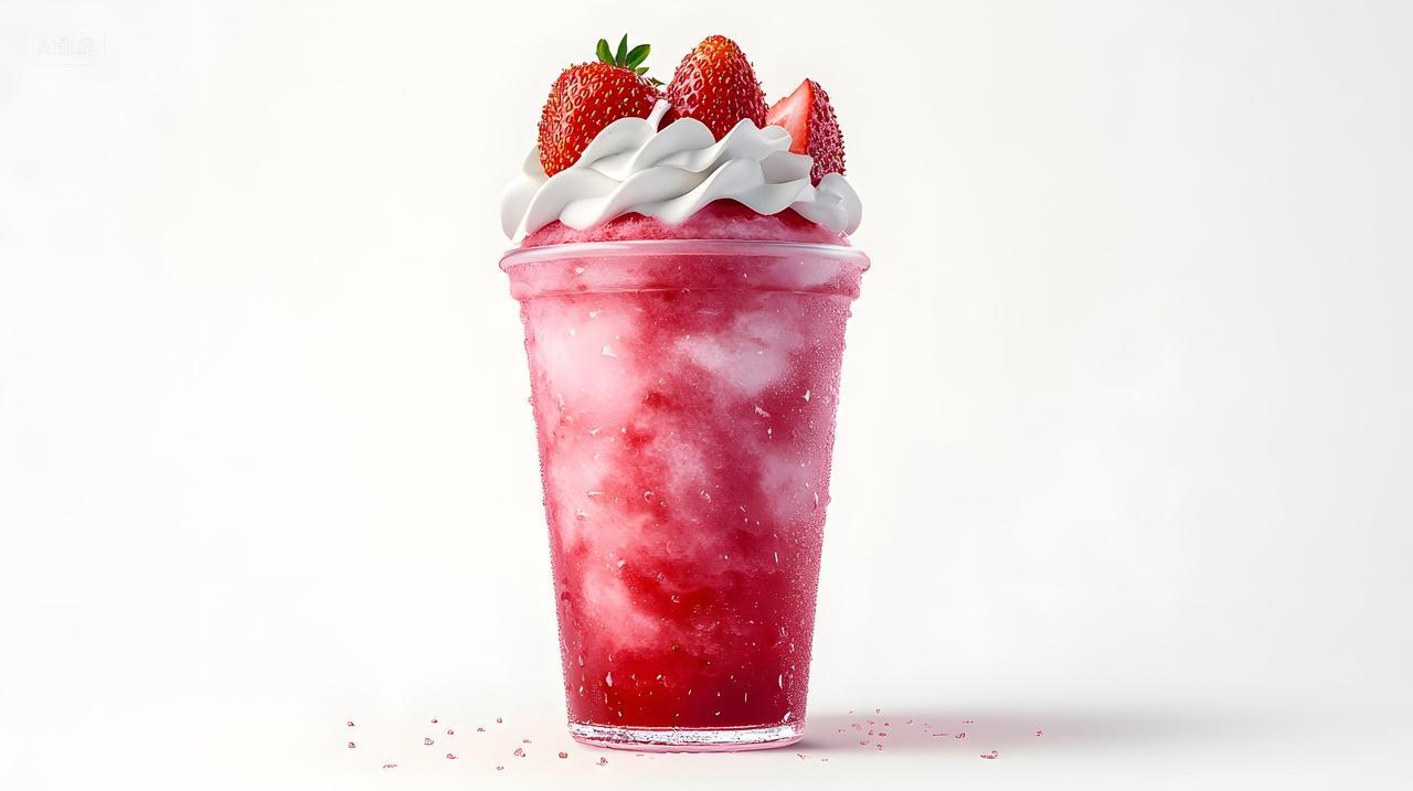 草莓冰沙奶油饮品白底图