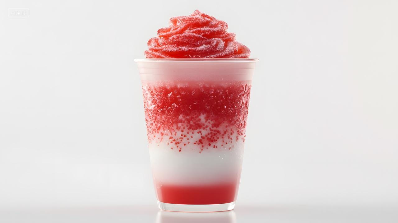 分层草莓奶制冰沙白底图