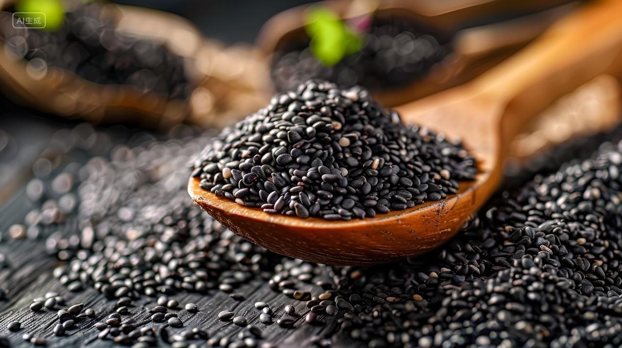 黑芝麻特写养生黑色芝麻勺子农作物养生