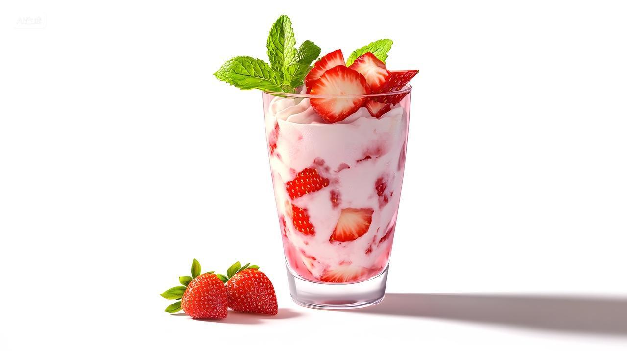 草莓奶昔薄荷装饰白底图