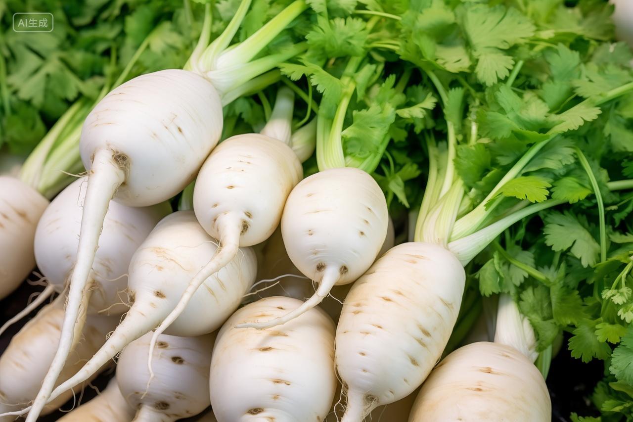 菜市场里干净新鲜的萝卜美味蔬菜