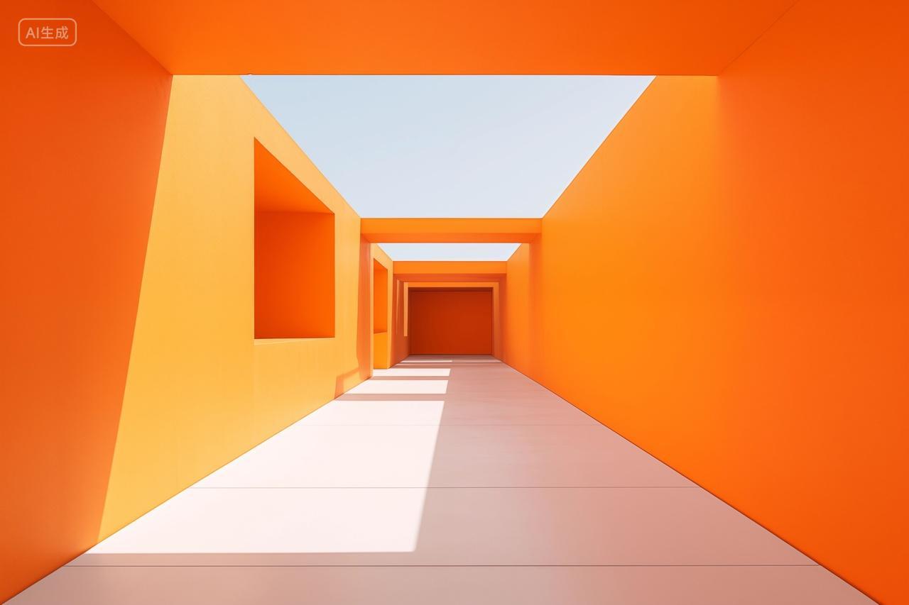 几何抽象艺术空间橙色光影交错视觉
