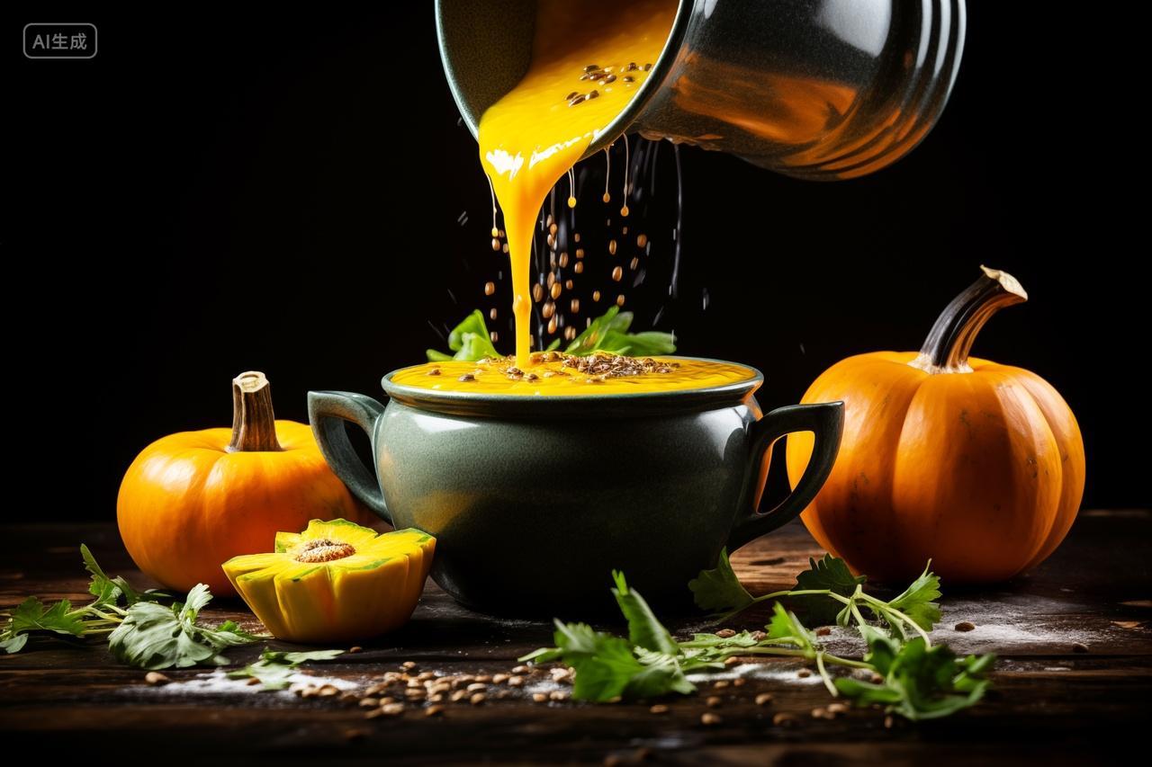 美味的奶油南瓜汤产品拍摄