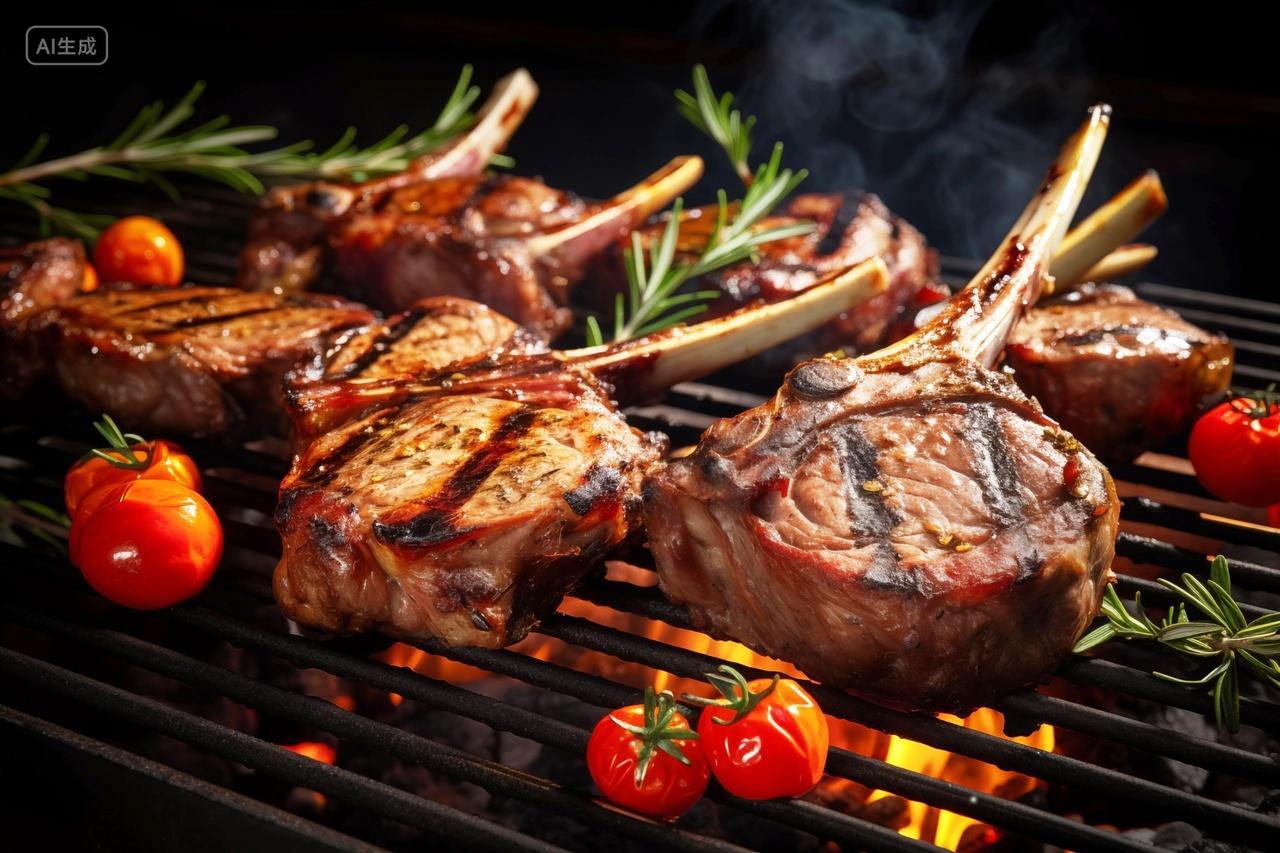 烤制的巨大牛肉和其他食物