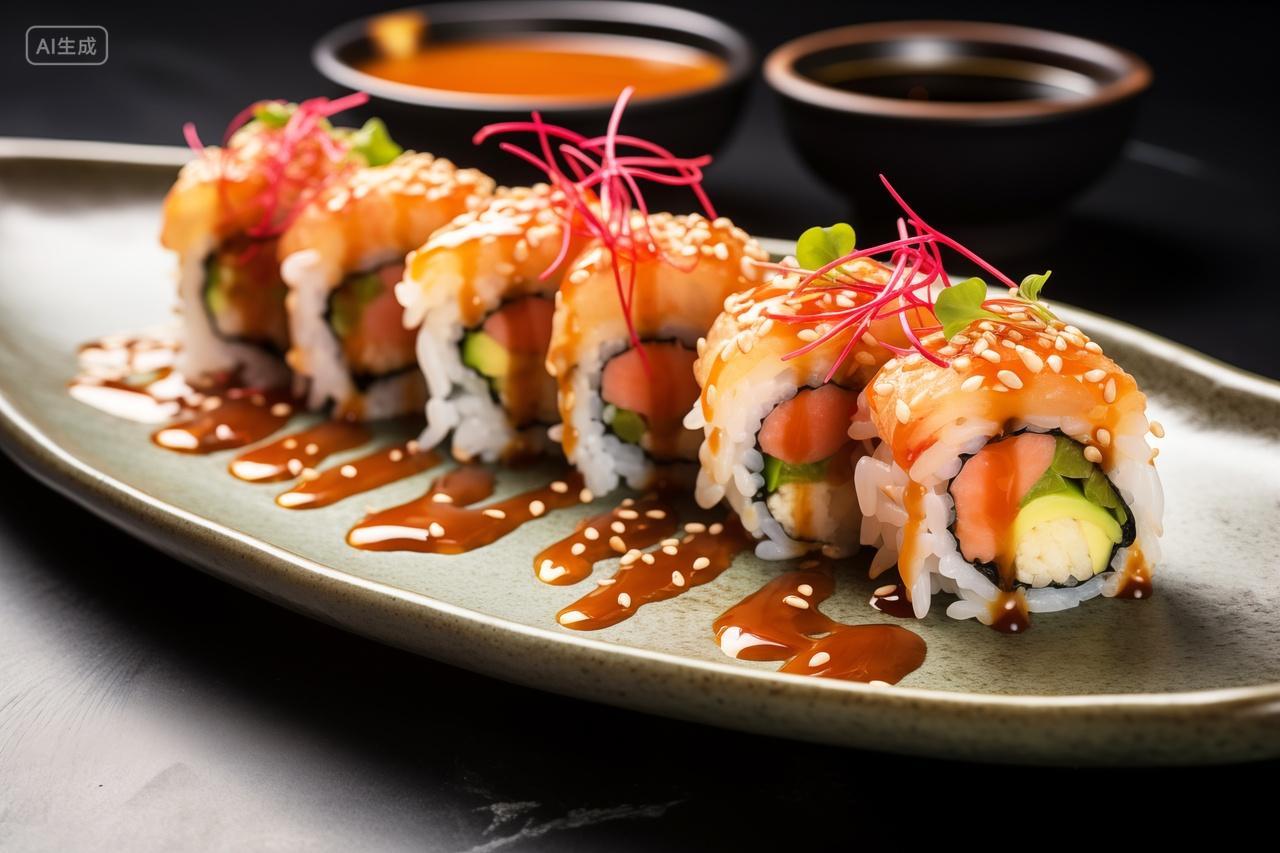 一碗寿司卷和一碗汤美食食物日式料理