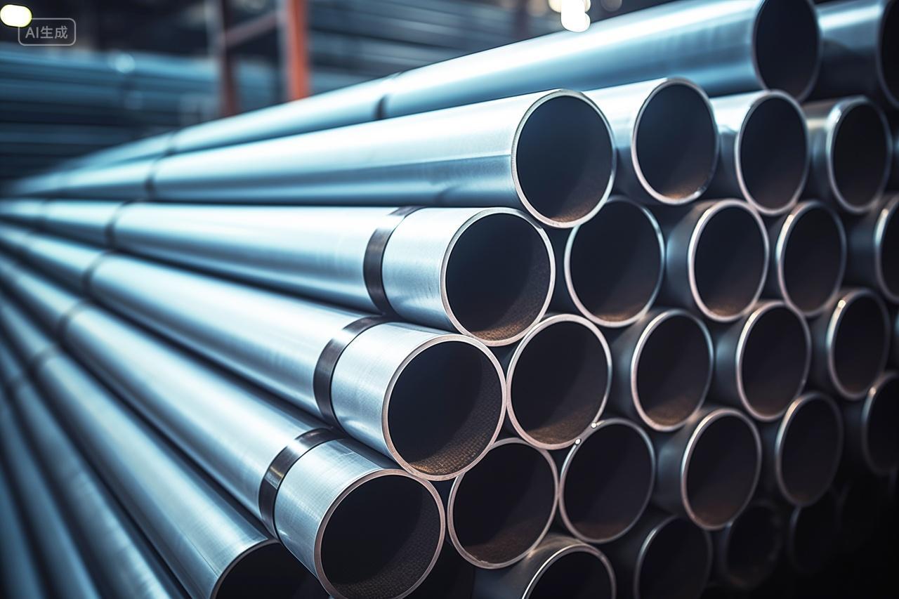 工业管道堆放在建筑旁边