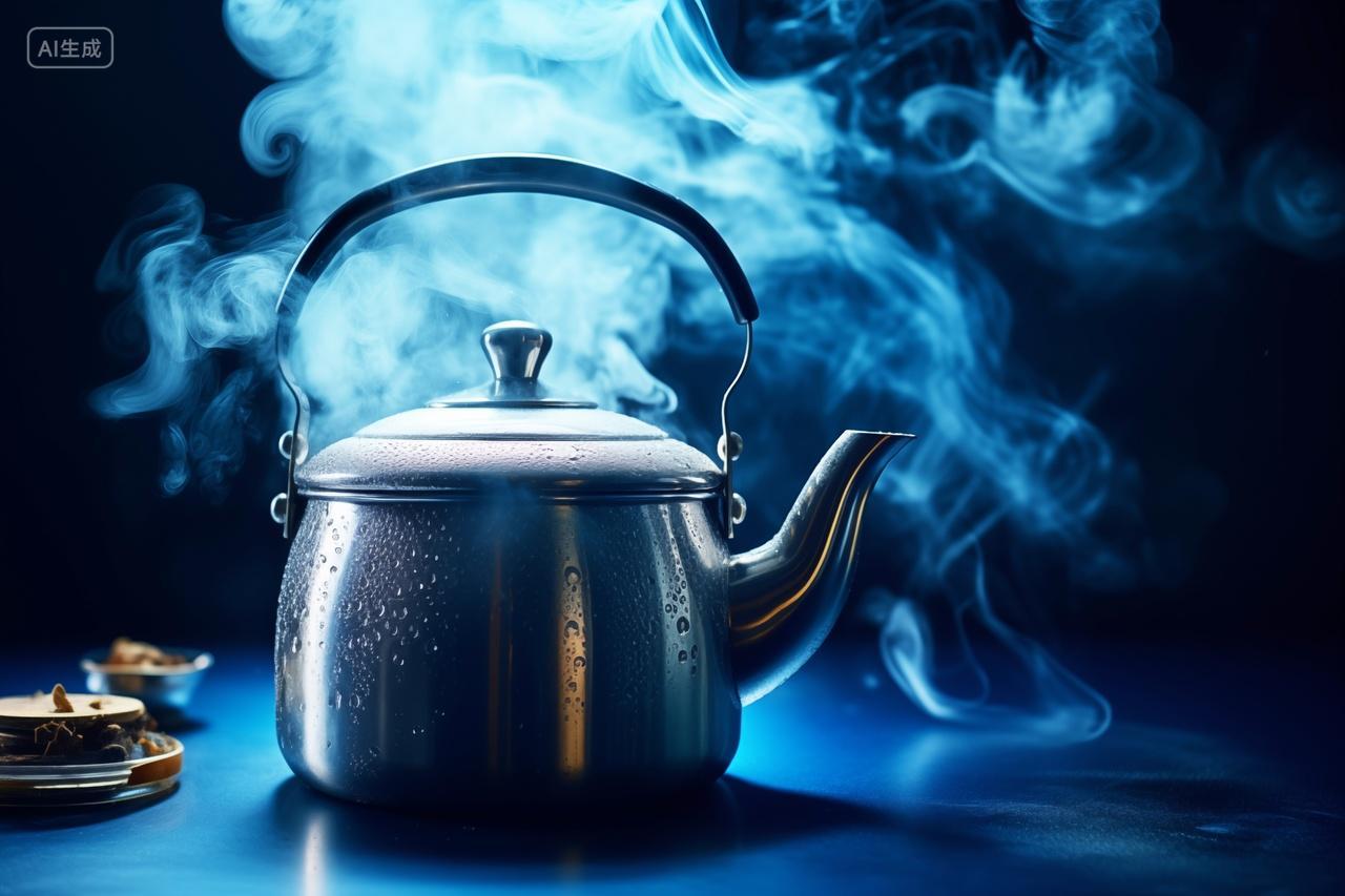 放在桌子上的不锈钢茶壶厨房用品茶具