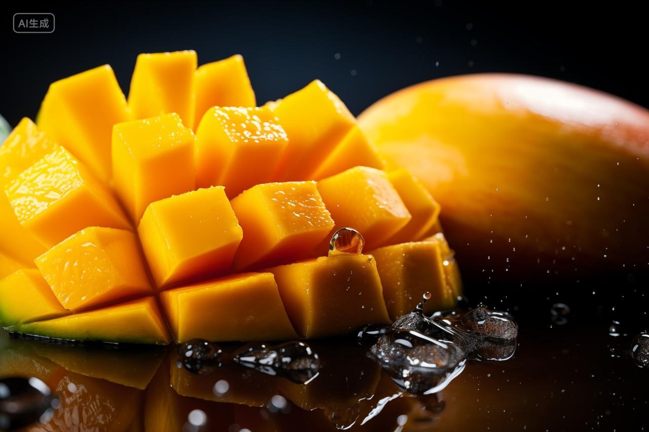 黑色背景多汁芒果切块美味诱人