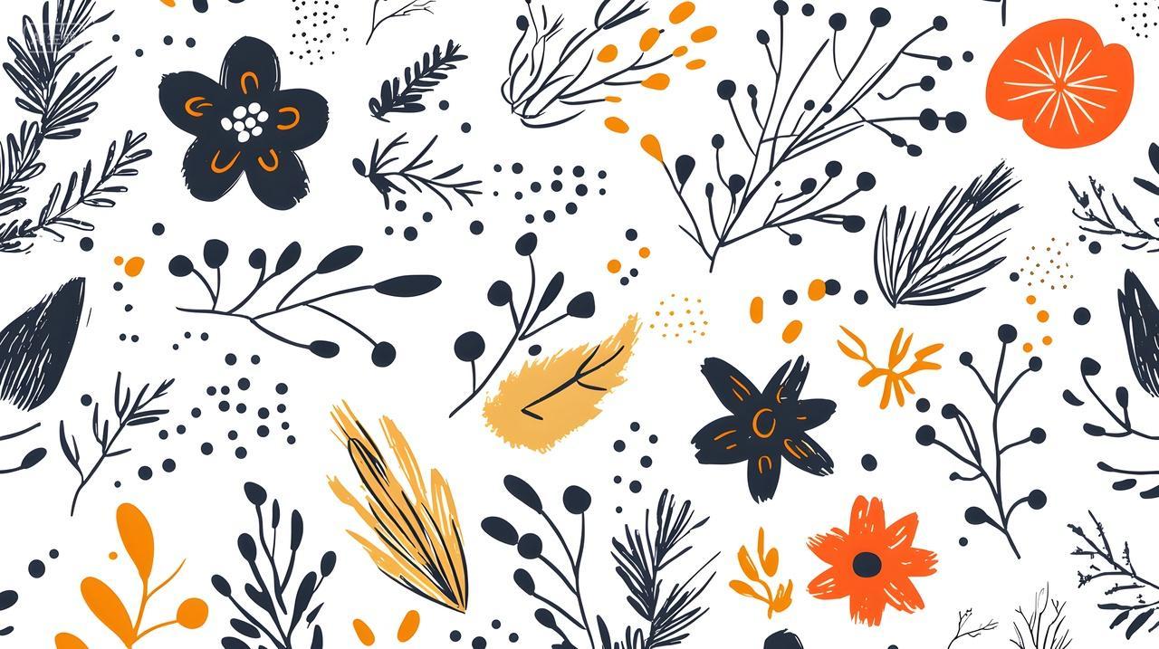 充满活力花卉图案带有海军蓝和橙调