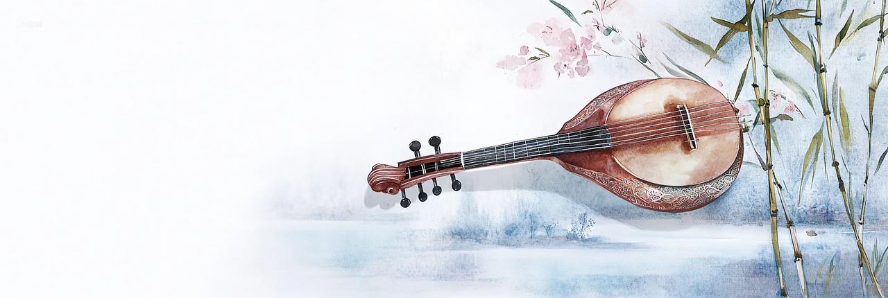 古琴扁平风插画背景
