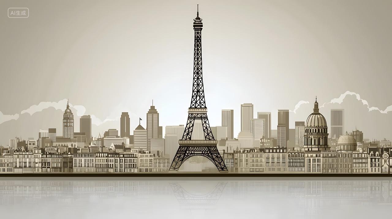 以埃菲尔铁塔为特色风格化天际线