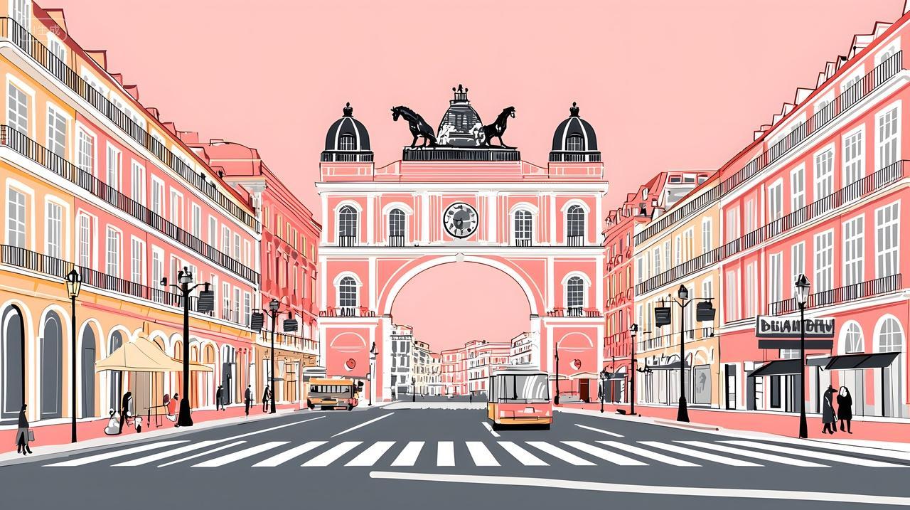 日落时城市街道风格化插图