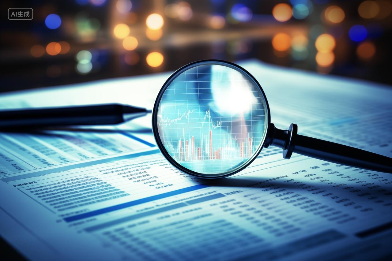 放大镜放大桌子上的股市行情