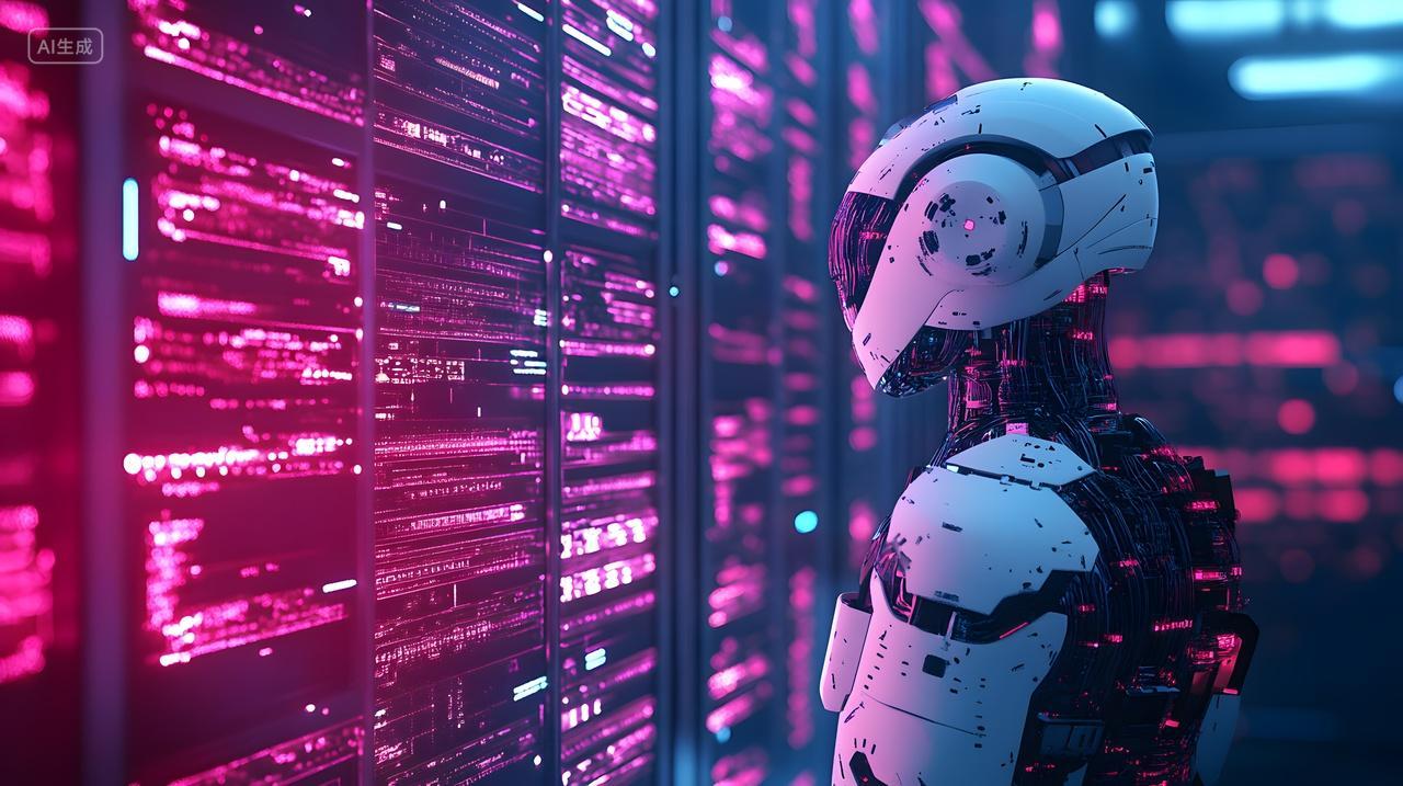 未来机器人在霓虹灯环境中观察数据