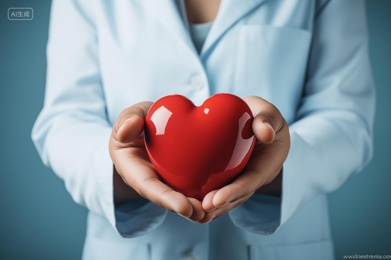 白大褂女医生手托红色爱心医院宣传