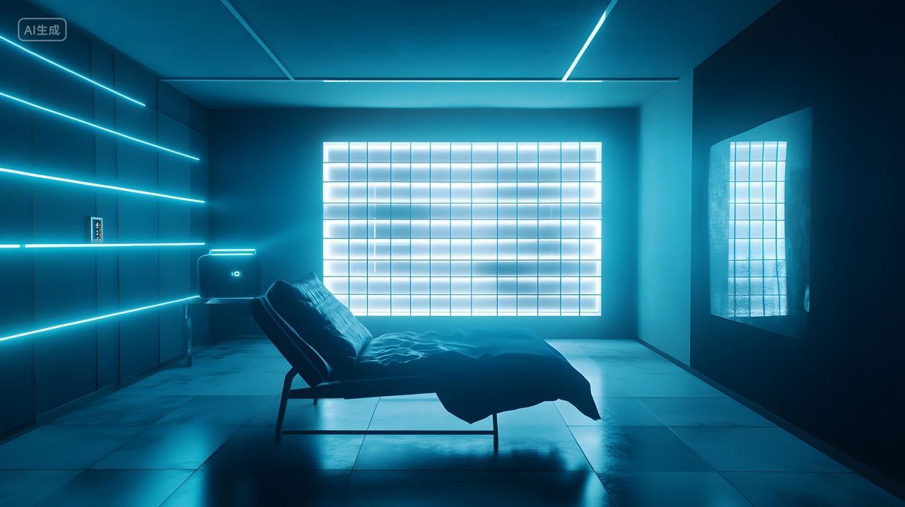 有蓝色霓虹灯未来派卧室