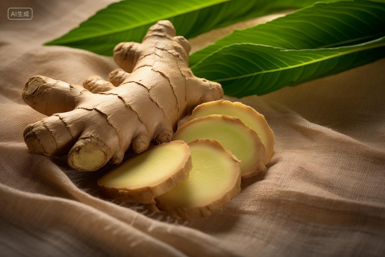 棉麻布上面的姜片大料食材