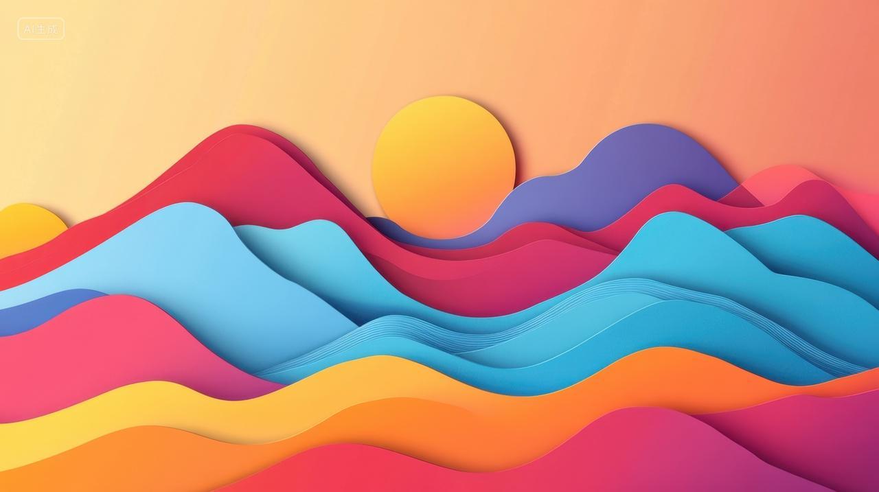 剪纸风多彩山峦剪影