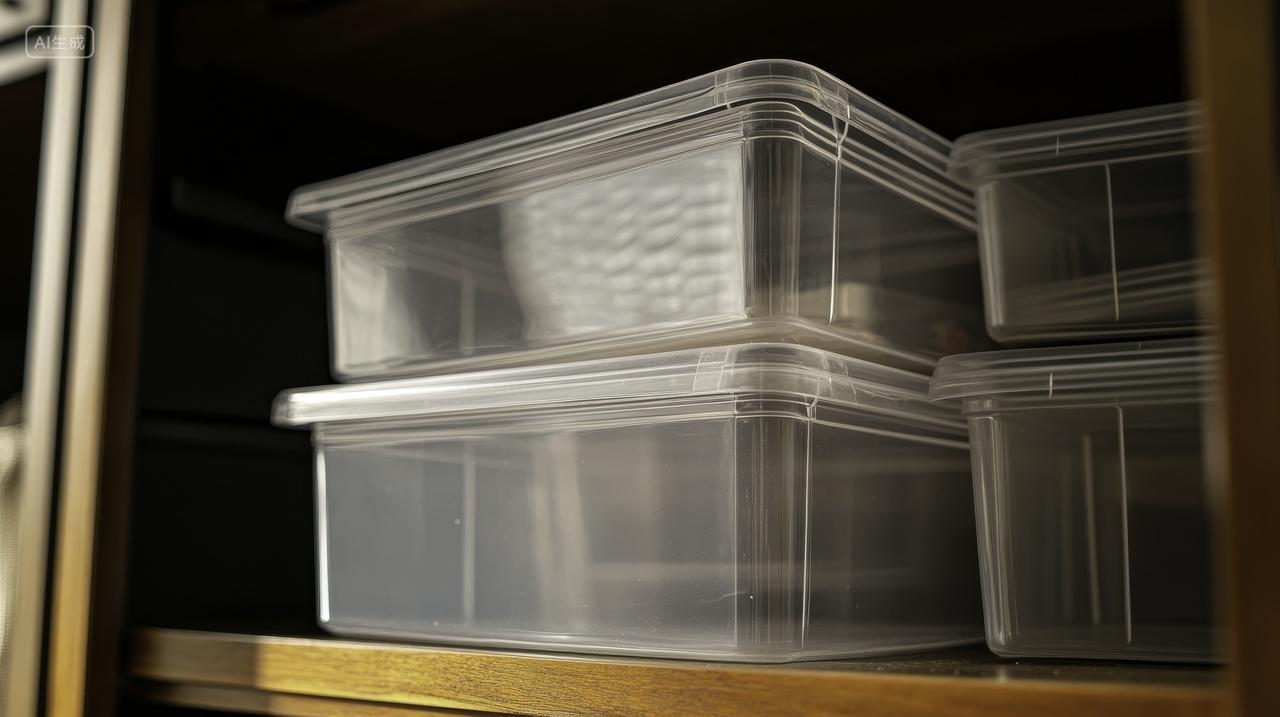 透明塑料储物盒的整洁摆放