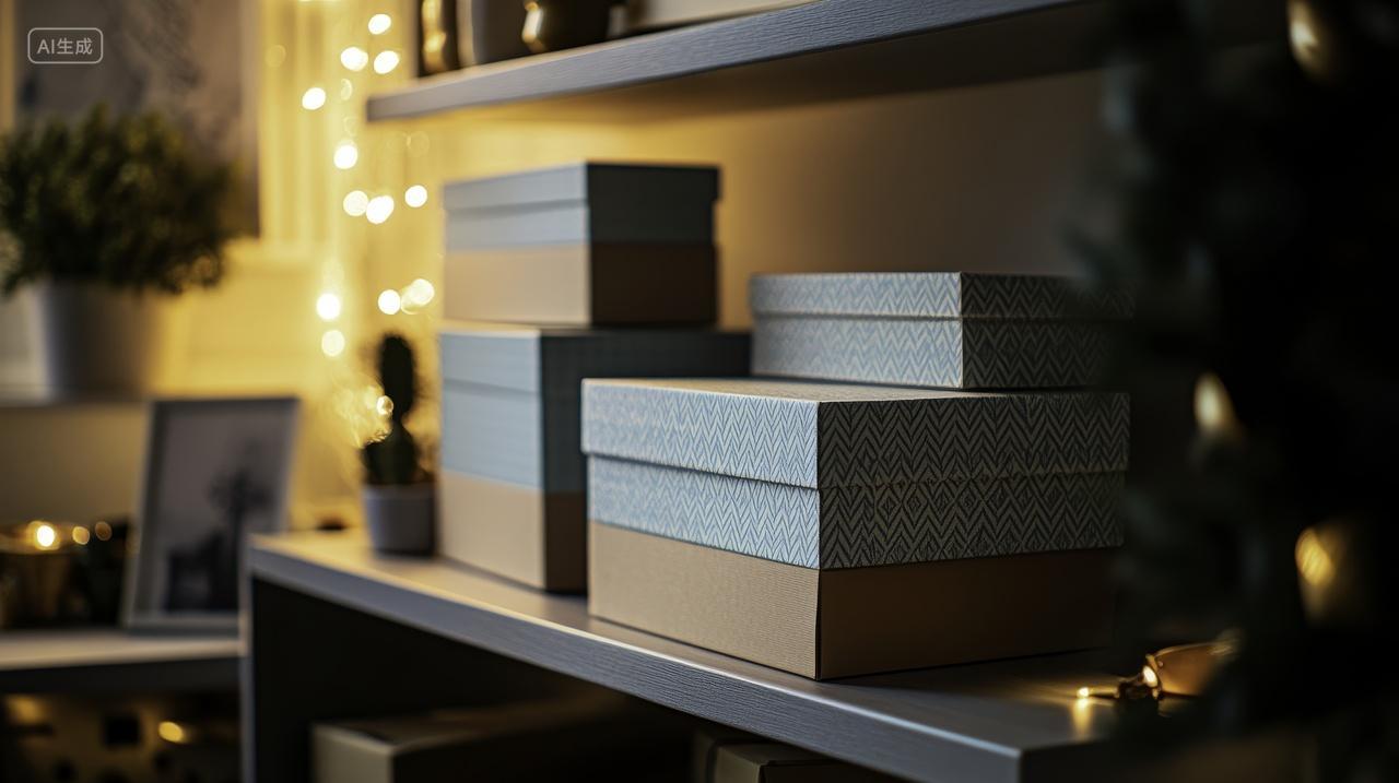 节日氛围中的装饰礼品盒