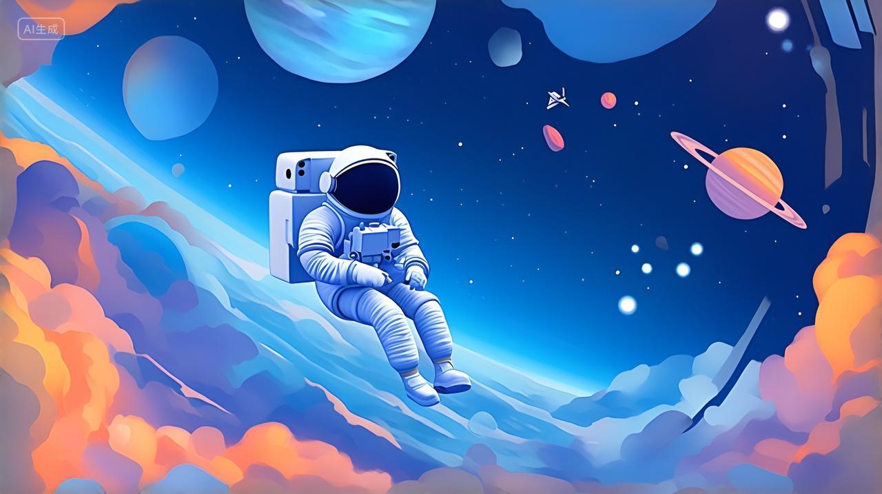 宇航员穿着太空服遨游太空探索冒险星际