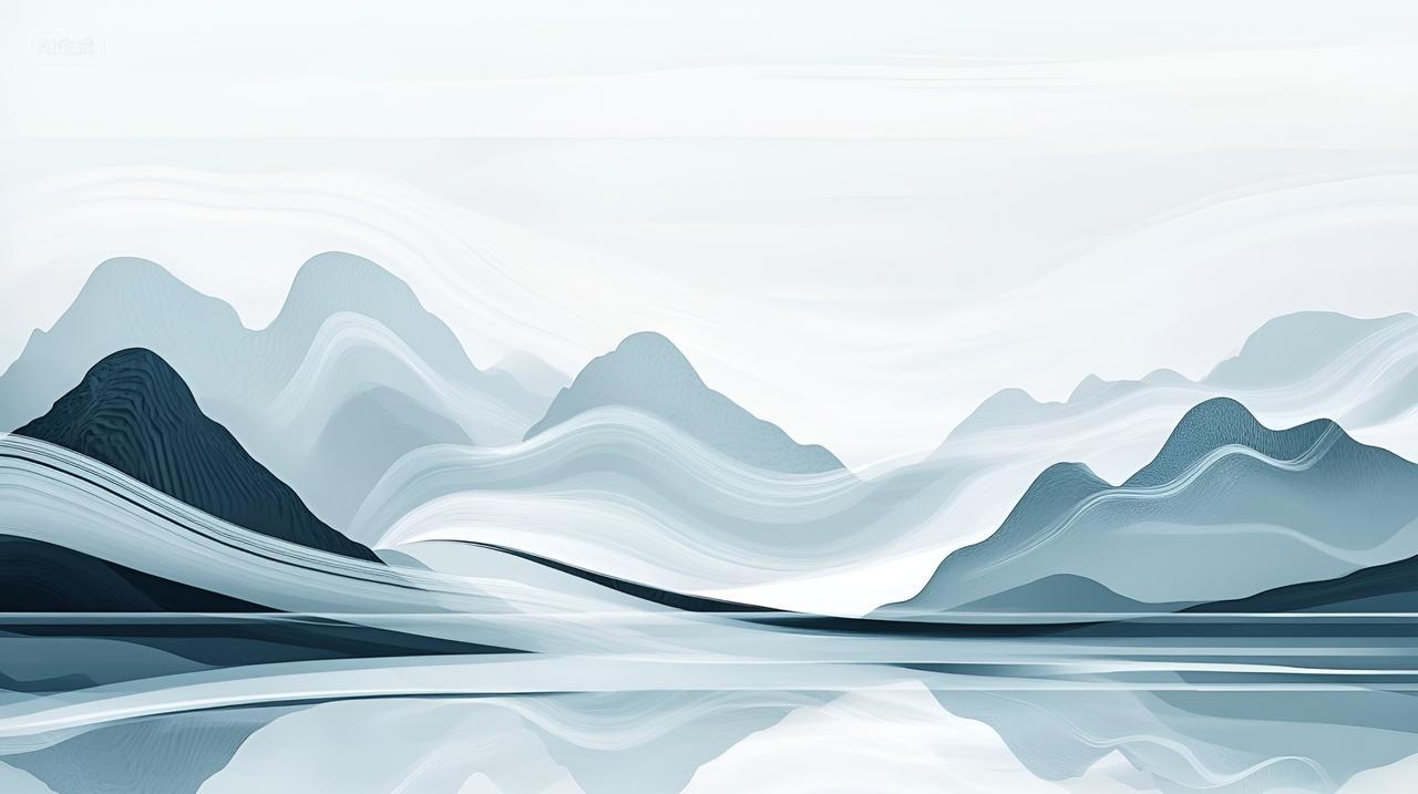 中国水墨山水画抽象山河图