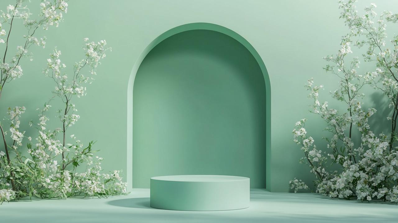 绿色拱门电商展台电商促销背景