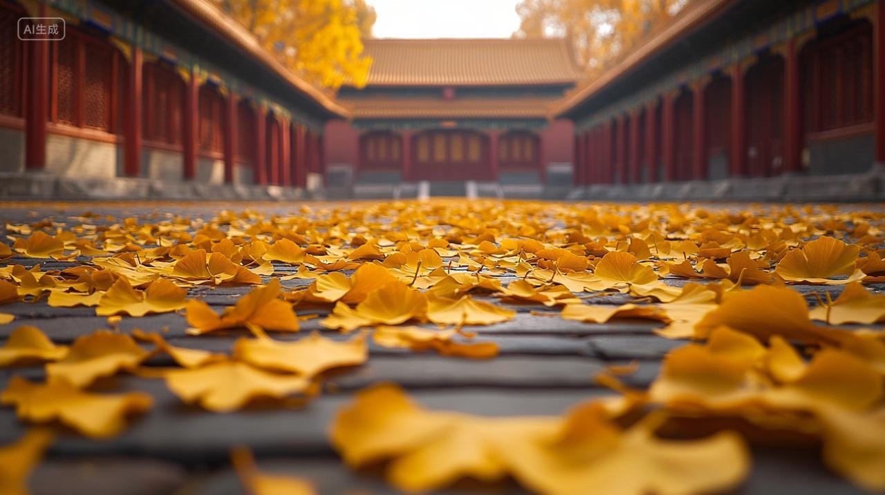 北京故宫秋天银杏秋色摄影图