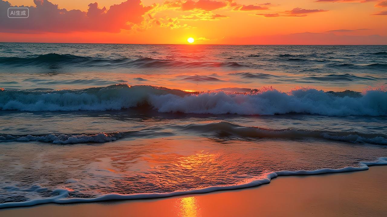 夕阳红夏日海边日落自然风景