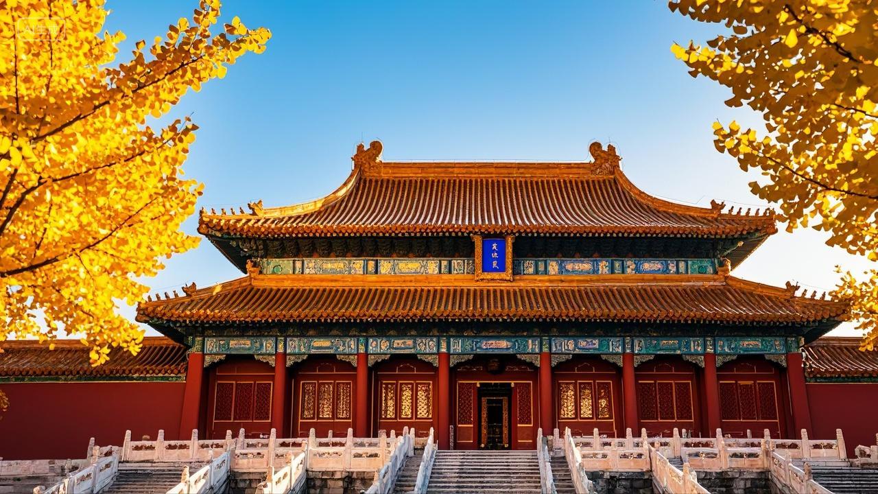 北京故宫秋天银杏秋色摄影图