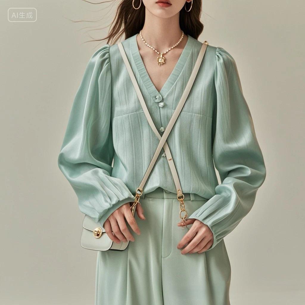 2024流行薄荷曼波绿色系职场女性时尚通勤模特穿搭