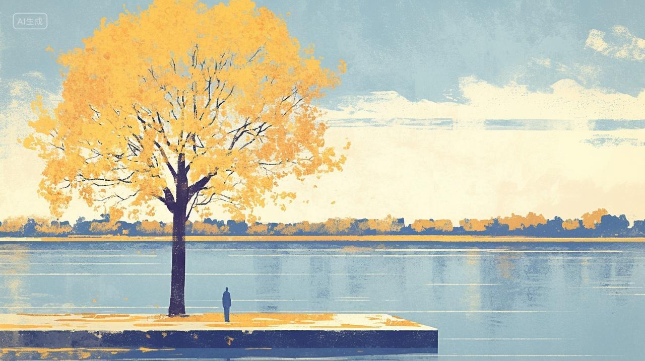 秋季金色秋意盎然插画风格极简主义立秋秋天秋分渐变插画