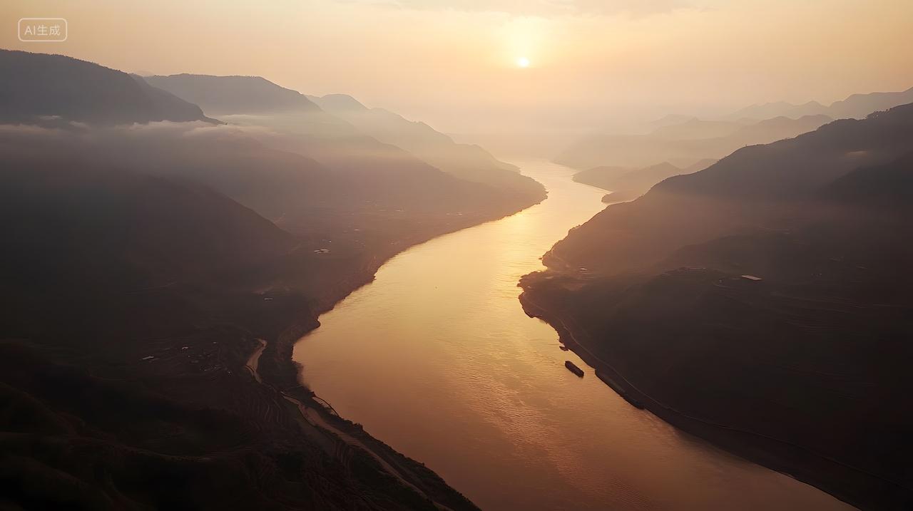 日落下的蜿蜒河流风景