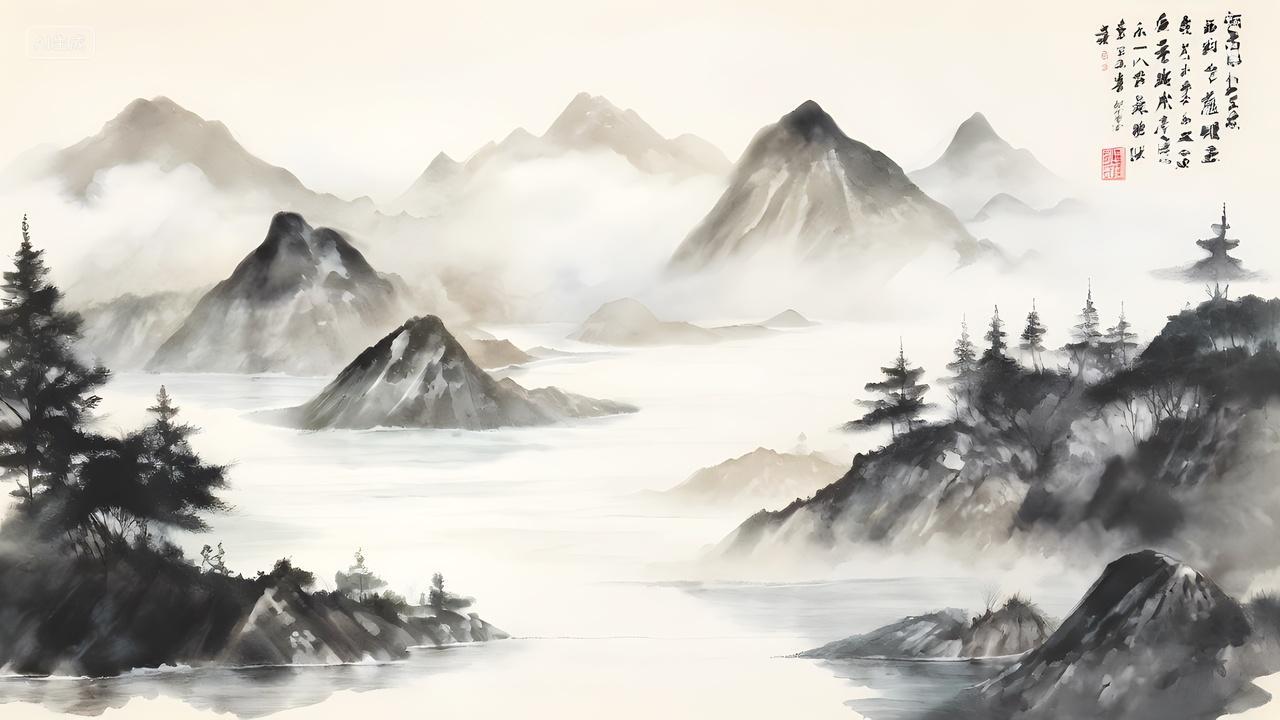 高山流水山水水墨画