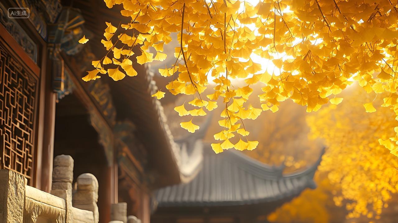 秋天中的中式古建筑