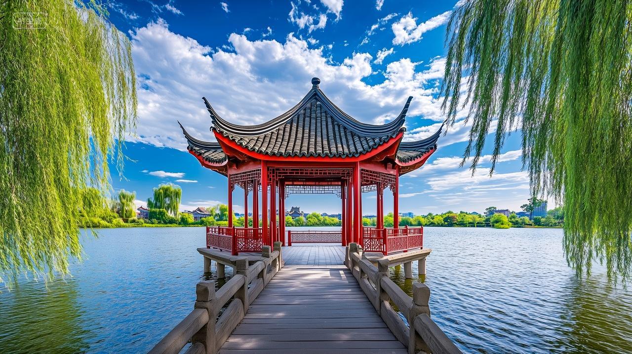 北京大学未名湖中式亭子古建筑