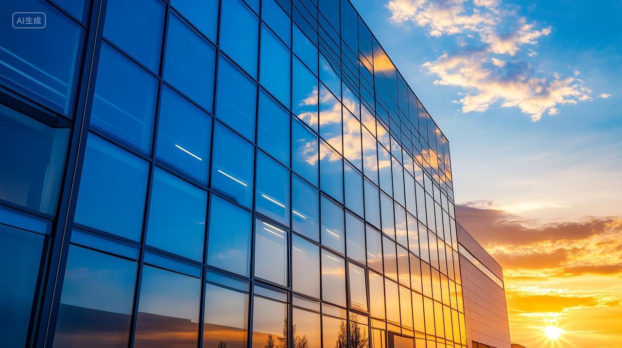 黄昏商务大楼建筑外部结构玻璃
