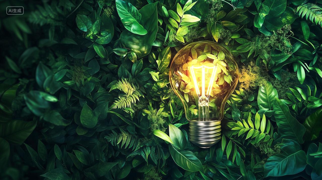 绿叶上发光的灯泡创意主意