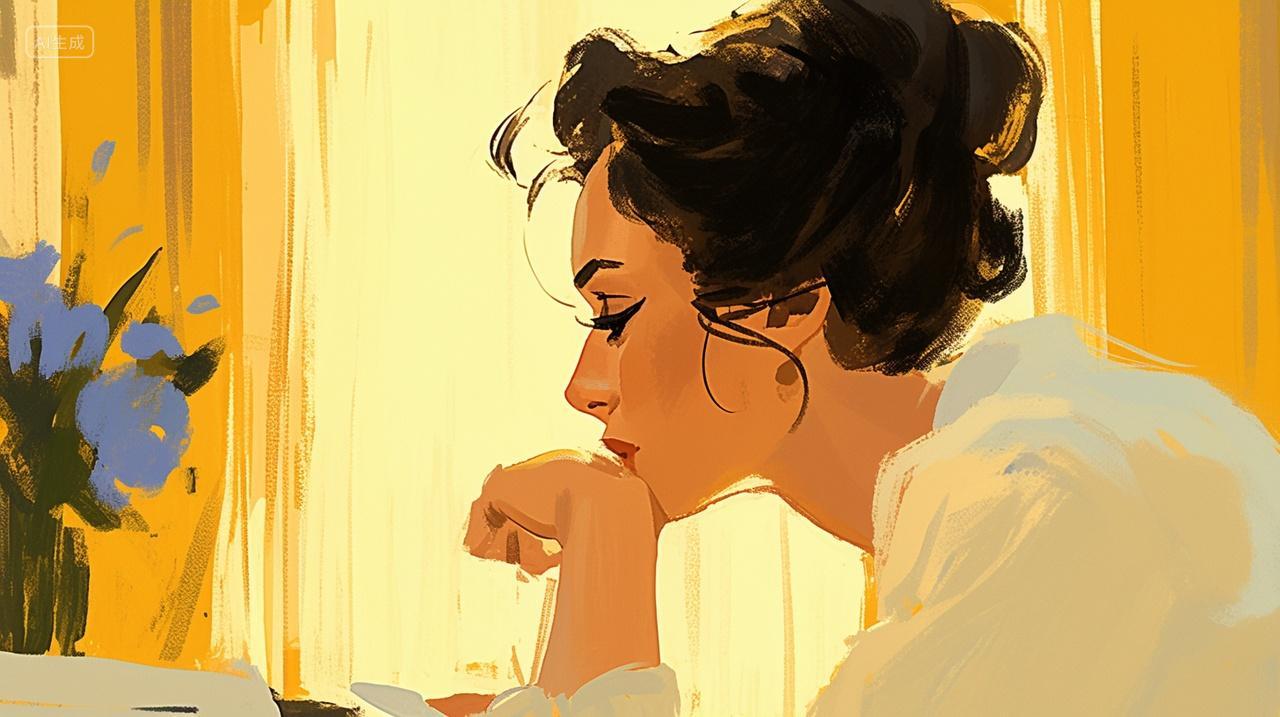 教师节女教师桌前批改作业插画风格温馨背景