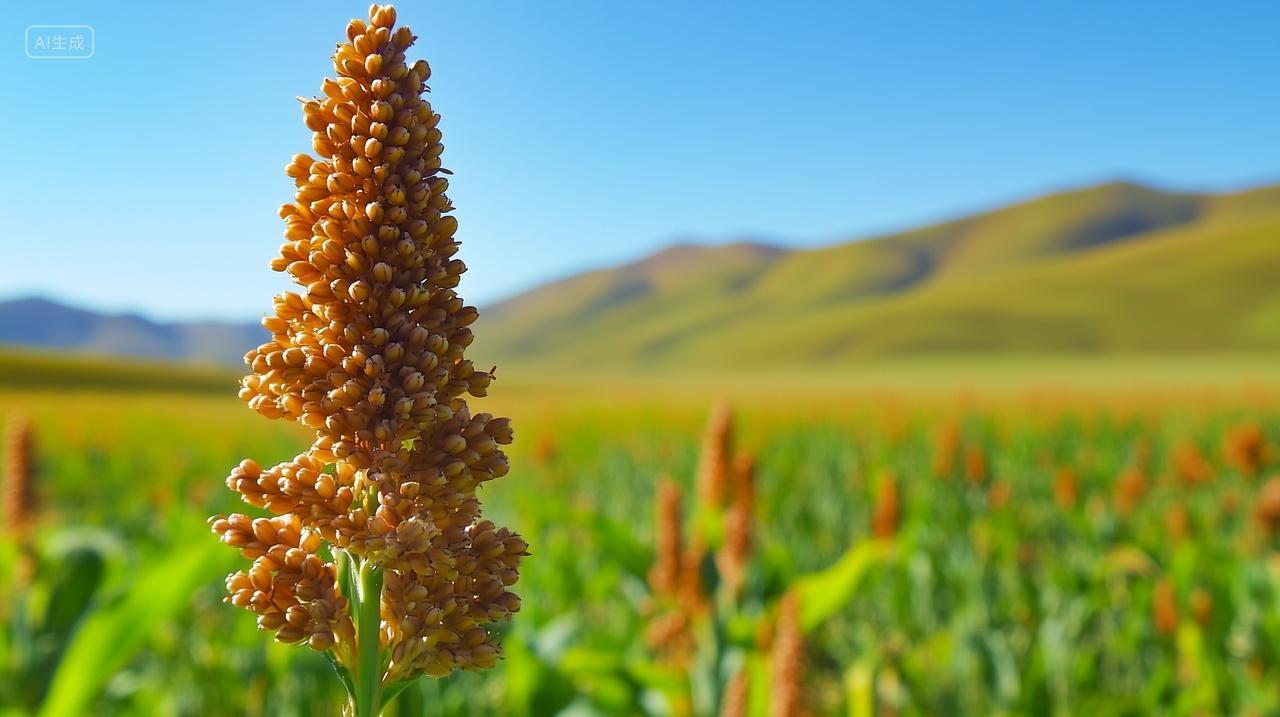 农业谷物蓝天白云高粱地红高粱特写