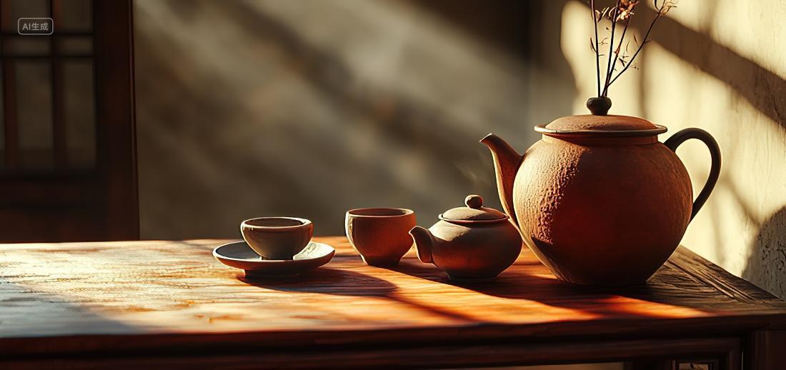 阳光透过窗户照在几个陶瓷罐子上的光影背景