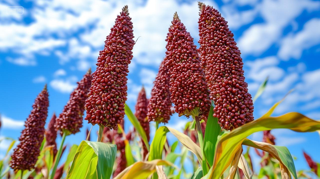 蓝天白云下的高粱地红高粱