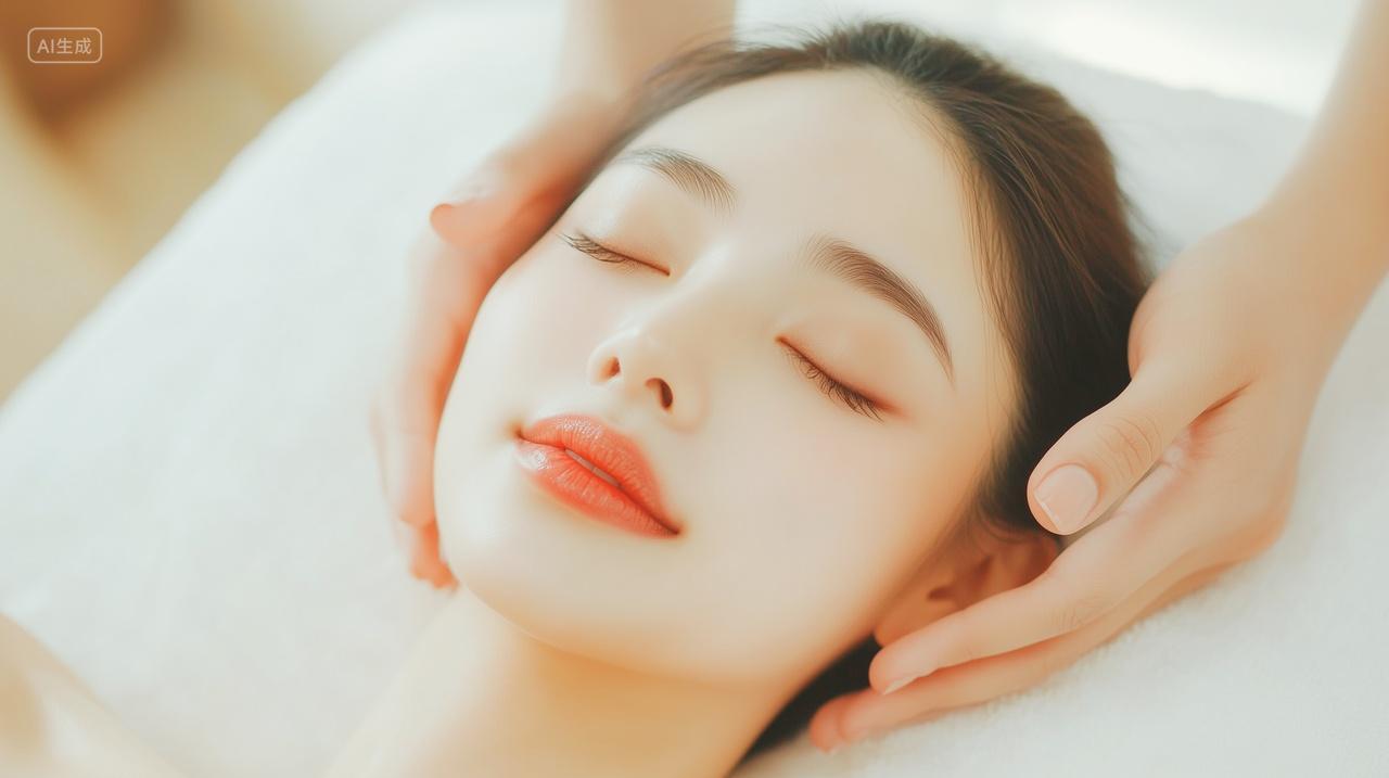 美女洗脸护肤脸部清洁按摩