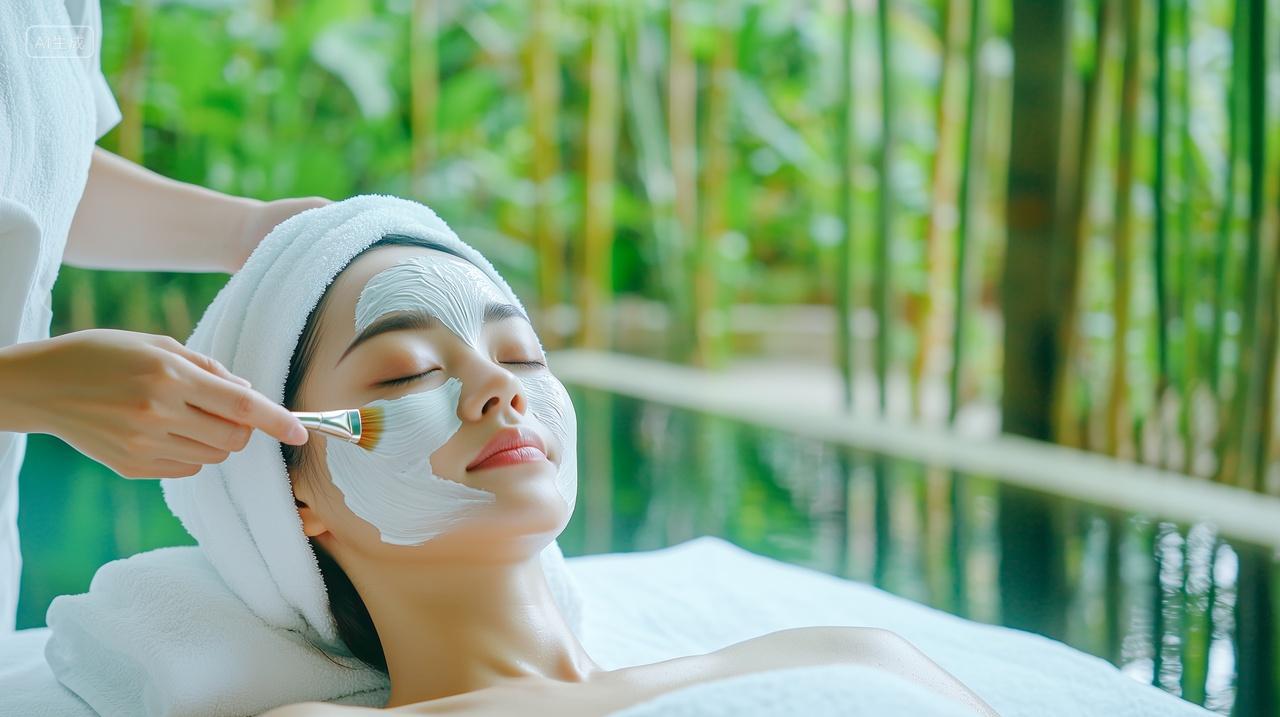 美容院美女脸部深度清洁护肤敷面膜