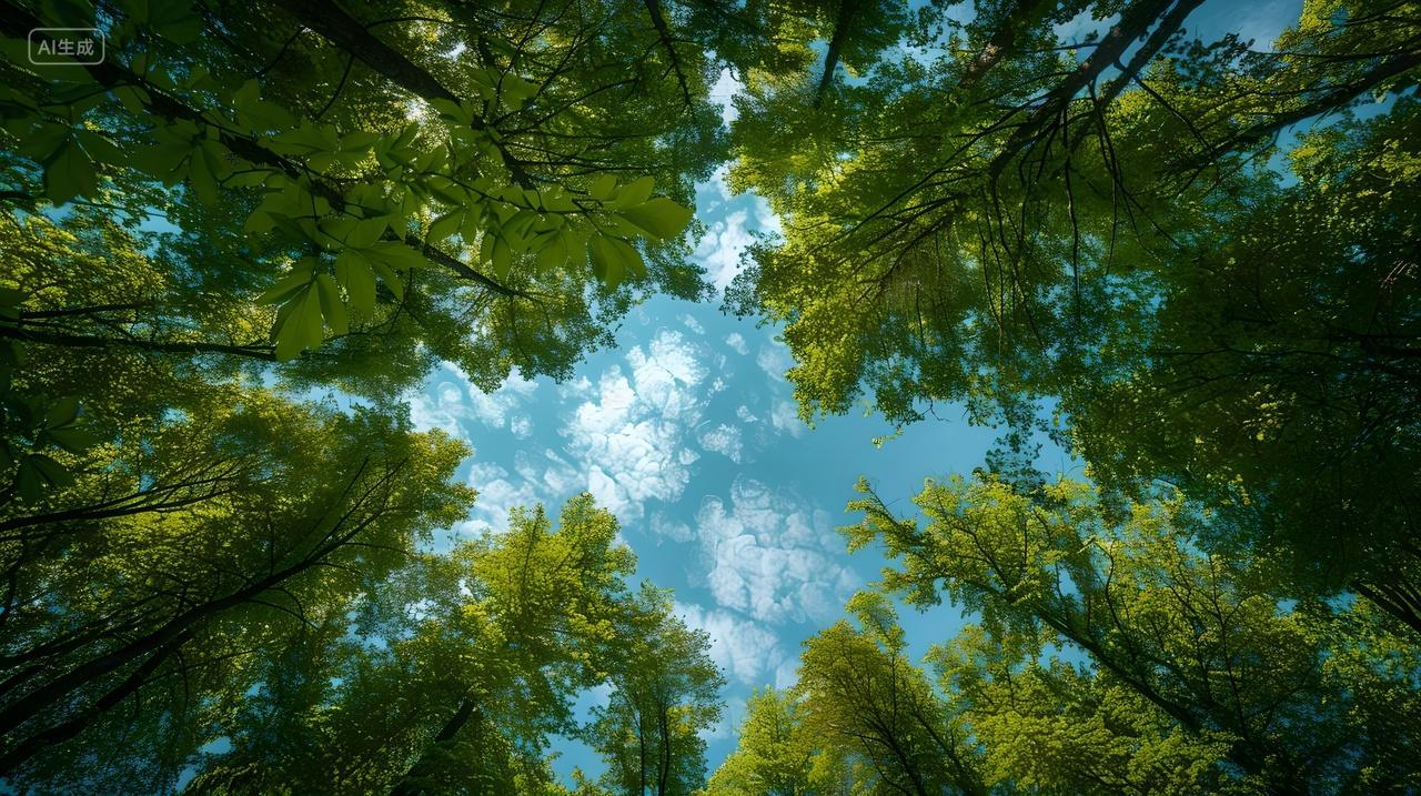 蓝天白云高大树木绿色清新自然风景系列壁纸