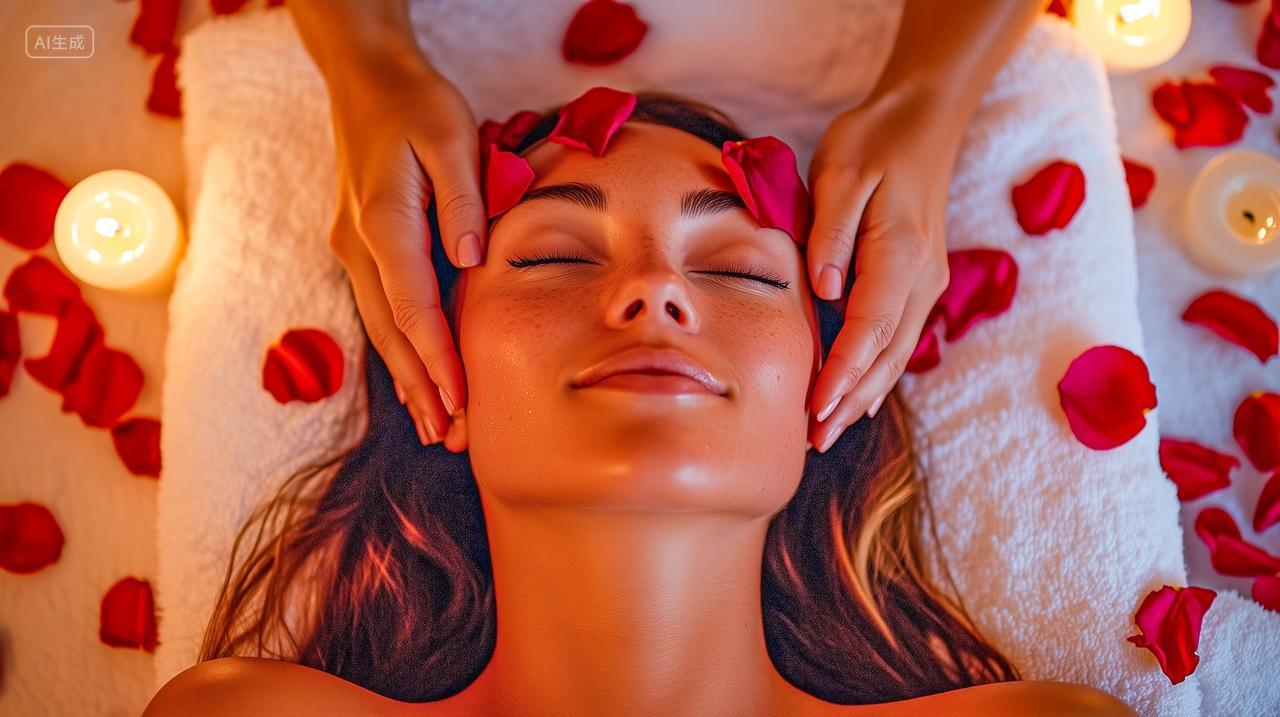 美容院脸部护肤按摩玫瑰花瓣