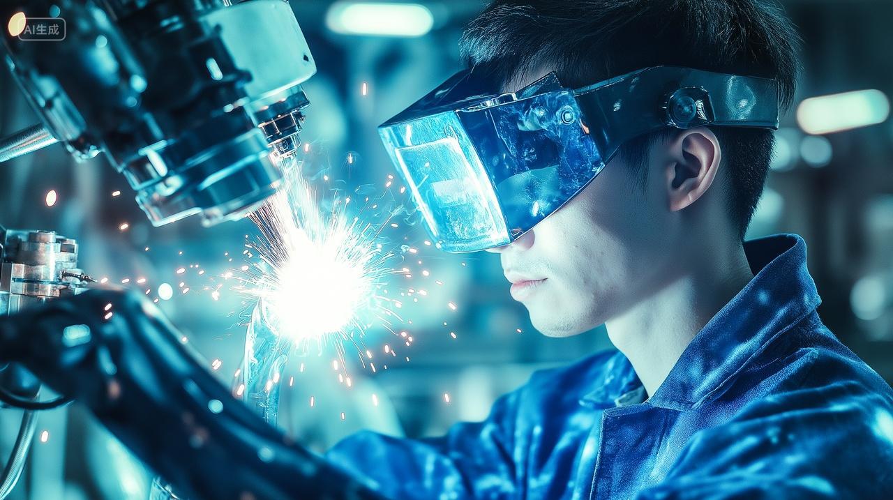 工人戴眼罩电焊焊接汽车制造特写