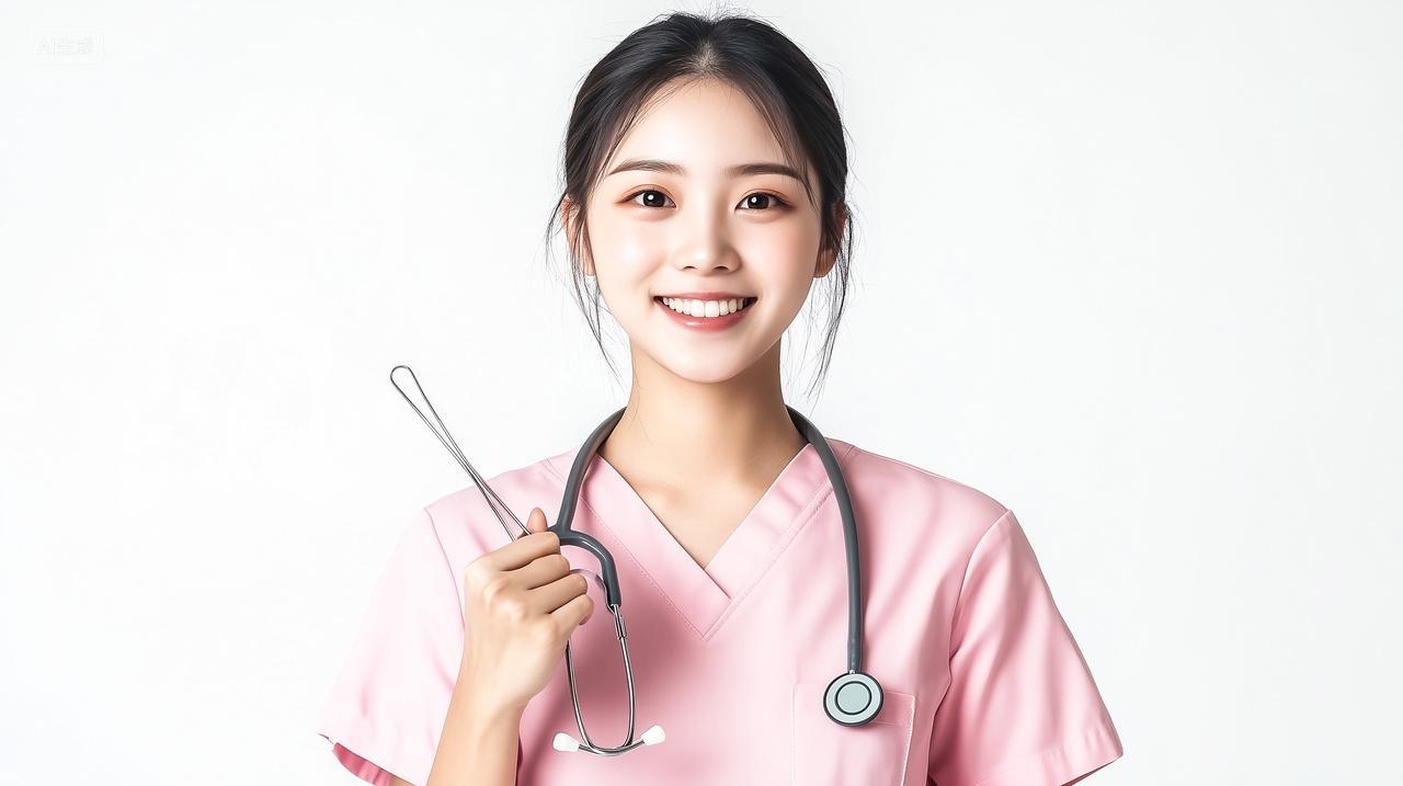 戴着听诊器微笑的女护士医护人员护士节