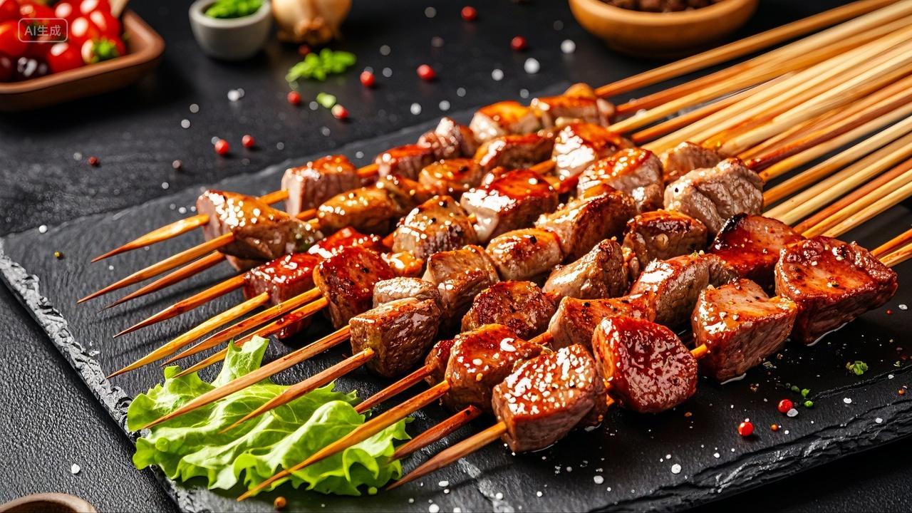 烧烤烤肉串小吃美食背景