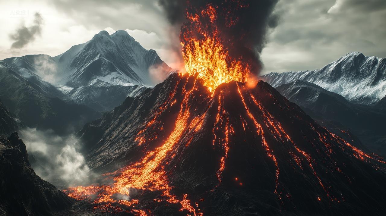 火山爆发熔岩岩浆流动自然灾害